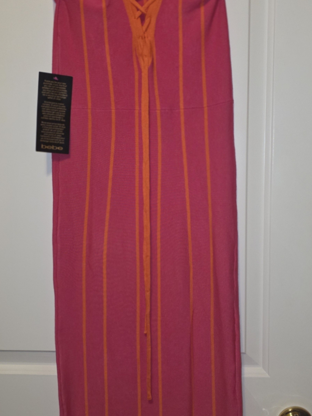 bebe Hot Pink with Orange Stripe Knit Maxi Skirt